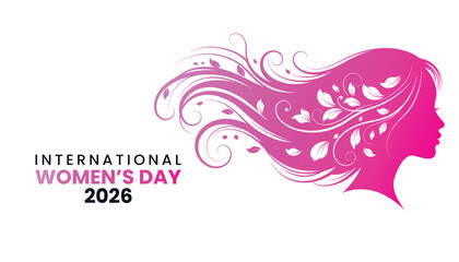 International women's day 2026 logo with pink silhouette