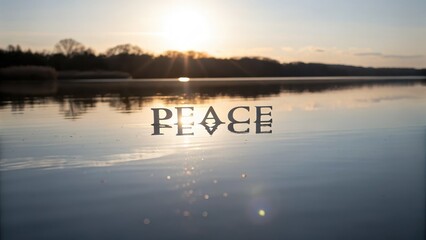 Naklejka premium Serene Reflection of Peaceful Sunset Over Calm Lake Water