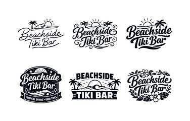 Obraz premium Tiki Bar Lettering Variations. Beachside tiki bar. Set lettering. harmonious lettering variations of the same emblematic concept, each with different artistic