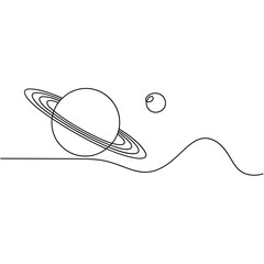 Minimalist line drawing of saturn a moon and a wave © pintu