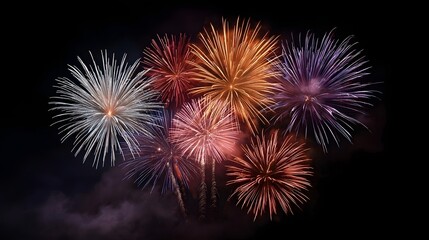 Fototapeta premium A spectacular display of colorful fireworks exploding brightly against the dark night sky creating a dazzling visual celeb n