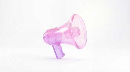 Translucent Pink Megaphone on White Background: Communication and Promotion.
