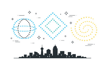 Fototapeta premium Drone art performance. Multiple drones forming elegant geometric patterns in the night sky, synchronized movement creating a calm and