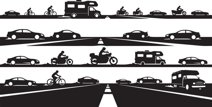 Vehicles and Transportation on a Multi Lane Highway Roadway