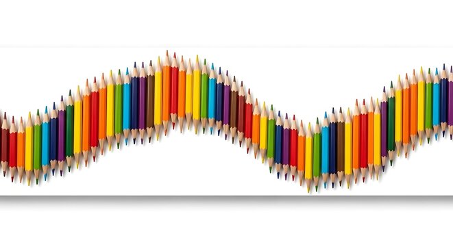 Colorful Pencils Arranged in Wavy Pattern.