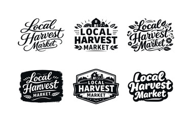 Fototapeta premium Diverse Lettering Styles. Local harvest market lettering. Set lettering. harmonious lettering variations of the same emblematic concept, each with different