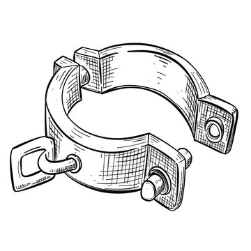 metal handcuffs shackles vector line art hand drawn illustration