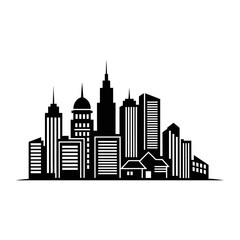 Fototapeta premium Cityscape Silhouette of Modern Buildings and Houses.
