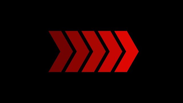 Right directional arrow loop animation on black background . Animated looping swipe left arrow pointing to the right isolated 4k video