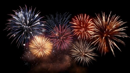 Obraz premium A spectacular display of colorful fireworks exploding in the night sky illuminating the darkness with vibrant bursts of light and trailing sparks