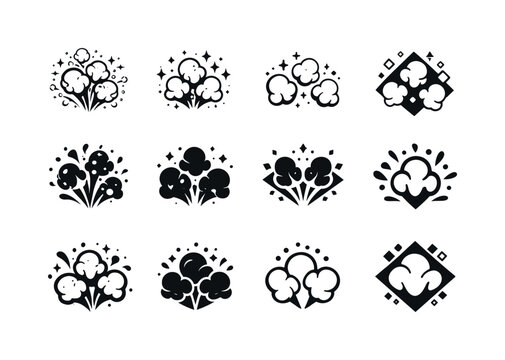    popcorn with sugar. Icon set. Set Logo of popcorn with sugar: popping kernels with sugar dust. harmonious logo variations of the same