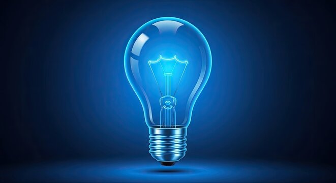 Glowing blue light bulb with electric current