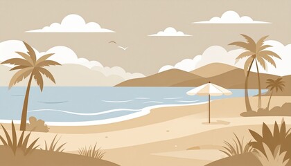 Fototapeta premium Tropical beach paradise with palm trees, clear blue ocean, and golden sand under sunny sky