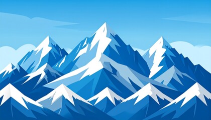 Fototapeta premium Majestic snow covered mountain peaks under clear blue sky dramatic landscape