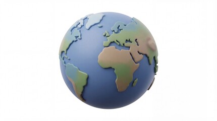 Earth globe model with continents and oceans on white background.