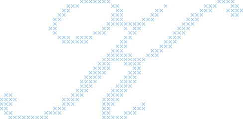 Fototapeta premium Cross Stitch Style Calligraphy Alphabet With Cursive Script Letter K Elegant Vintage Hand Lettered Typography Font Illustration