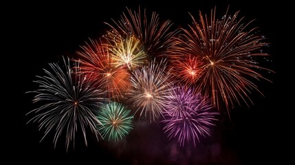 Obraz premium A vibrant display of colorful fireworks bursting and sparkling against a dark night sky creating a spectacular festive celeb n