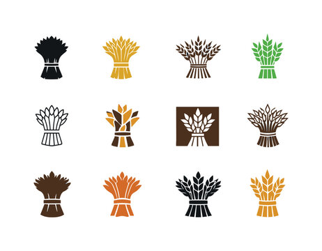 Peasantry. Icon set. Set Logo of Peasantry: wheat sheaf bundle. harmonious logo variations of the same emblematic concept, each