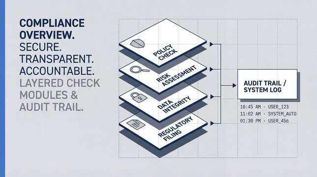 Compliance audit trail and layered check modules illustration