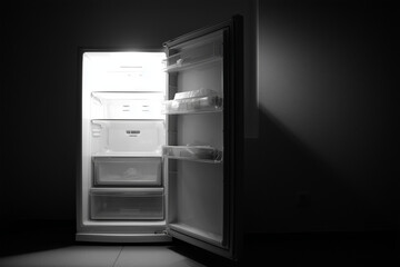 Half empty fridge. Empty refrigerator