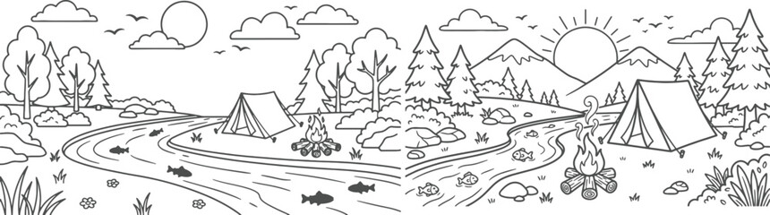 nature camping outdoor coloring page. you can print it on standard 8.5x11 inch paper