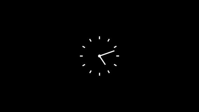 Clock spinning, watch animation on white background with alpha channel. Clock icon flat style. 12 hours clock dial , twenty-four hours time lapse animation. Analog clock spinning animation.