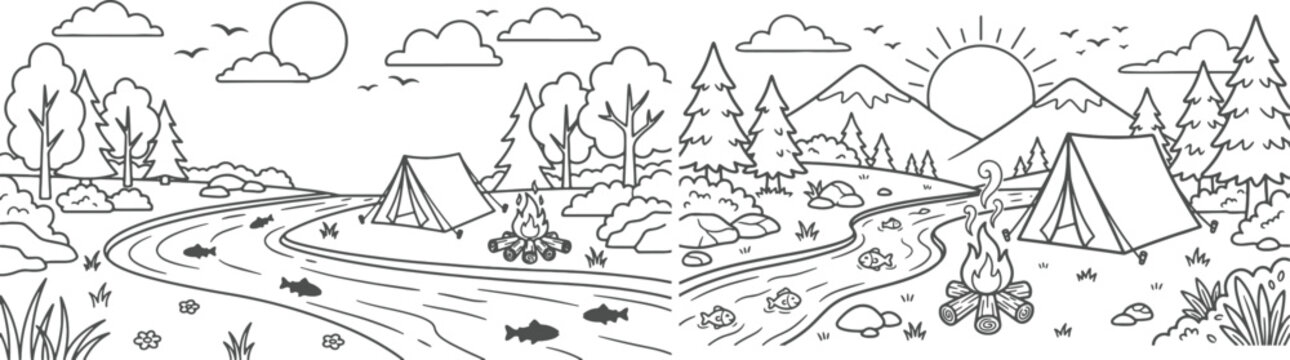 nature camping outdoor coloring page. you can print it on standard 8.5x11 inch paper