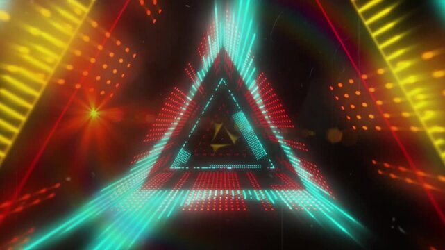 Animation of glowing neon triangle tunnel