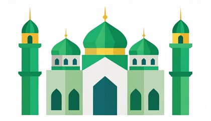 Obraz premium Islamic mosque illustration with green domes and minarets vector design