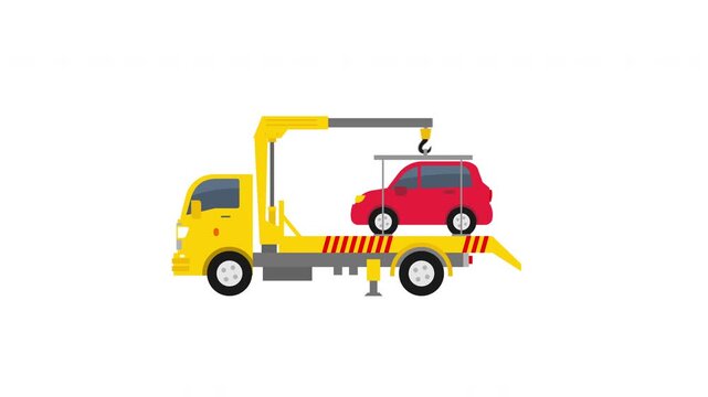 truck evacuator towing a car 2d animation video footage
