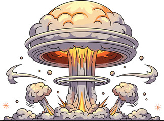 Cartoon nuclear explosion mushroom cloud blast illustration with smoke and fire isolated © EdGe Creative