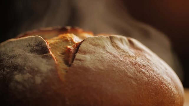 Freshly baked artisan bread with steam rising