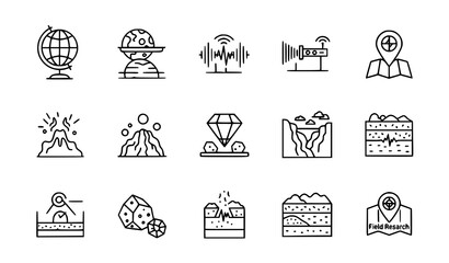 Modern geology outline icon set vector earth science symbols isolated on transparent background