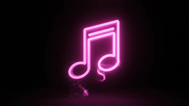 Vibrant Musical Notes Icon Illuminating in Dark Environment with Neon Glow