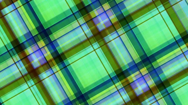 Vibrant plaid pattern with intersecting lines and colorful textures in a dynamic grid layout