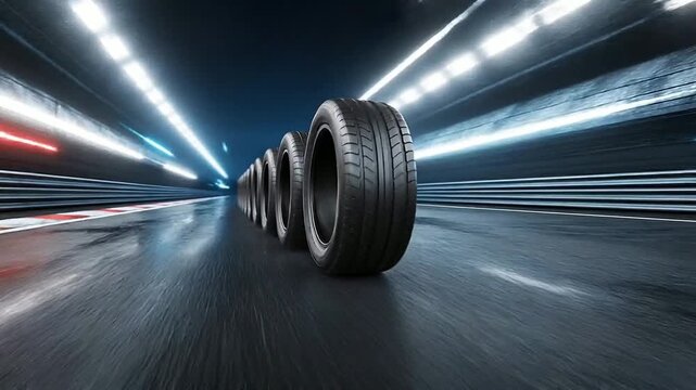 Multiple Car Tires on Reflective Floor &ndash; Modern Automotive Concept