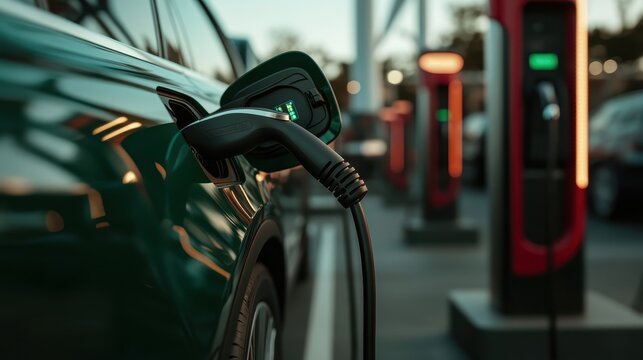 An electric vehicle is plugged into a charging station, highlighting the shift towards sustainable energy solutions and the innovative future of transportation technology for modern living.