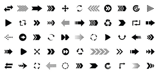 Fototapeta premium Arrow icon set. Arrow. Cursor. Black vector arrows icons. Collection different arrows sign. Modern simple arrows. Black arrow pointing to the right. Vector illustration.