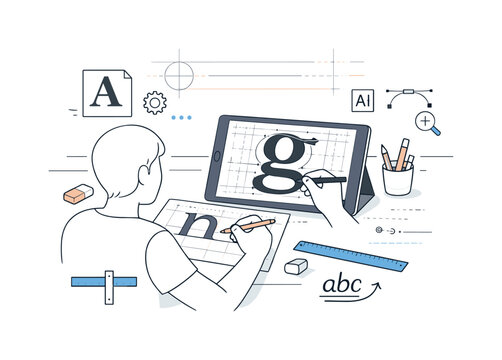Typography Design Workspace. Custom fonts