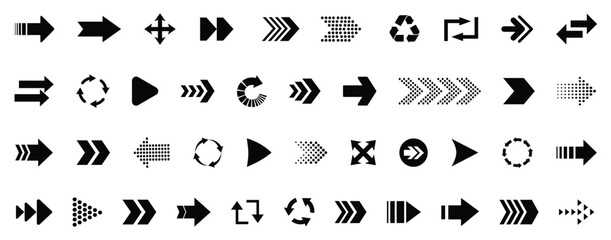 Naklejka premium Arrow icon set, arrow cursor. Modern simple arrows. Arrow cursor collection, different arrow signs, black arrows icons. Vector illustration