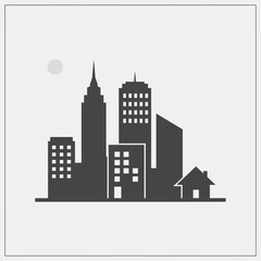 Modern City Skyline Silhouette with Moon.