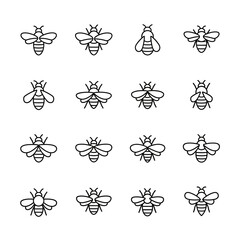 Set of stylized bee icons in a grid pattern.