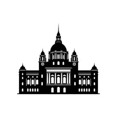 Silhouette of a Grand Classical Building with Domes and Columns.