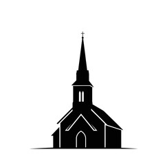 Silhouette of a traditional church building with a steeple.