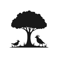 Silhouette of a tree with two birds.
