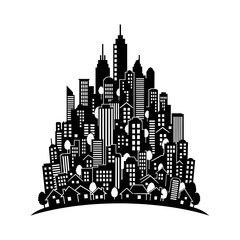 Stylized Silhouette of a Bustling City Skyline.