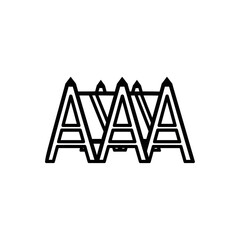 Three Aframe structures in a row simple line art.