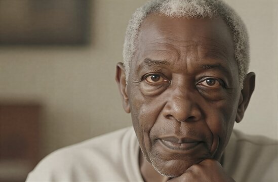 Elderly african american man contemplating, experiencing wisdom and serenity