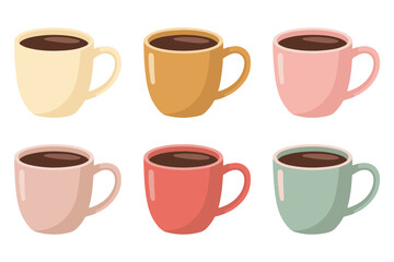 Obraz premium Coffee mug icon set flat color cup collection illustration 