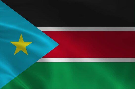South Sudan National Flag Waving in 4K, Republic of South Sudan Symbol with Six Colors and Gold Star, Loop Animation